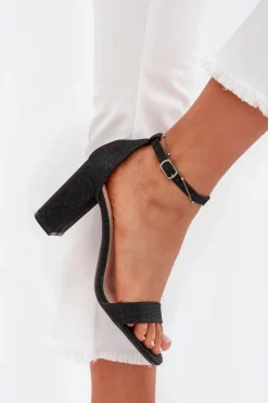 Clearance Boto Błyszczące Sandały Damskie Na Słupku Czarne Kavina Czarny