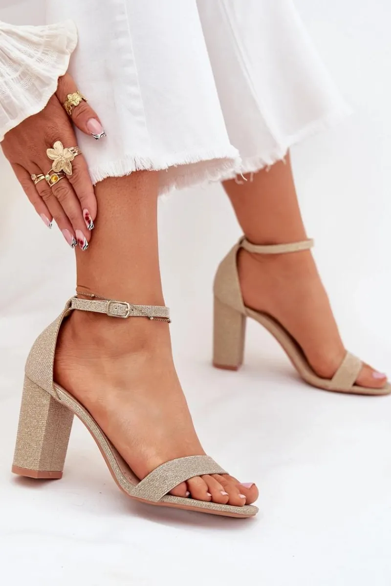 Sandały Na Słupku|Sandały Na Obcasie>Boto Błyszczące Sandały Damskie Na Słupku Złote Kavina Złoty