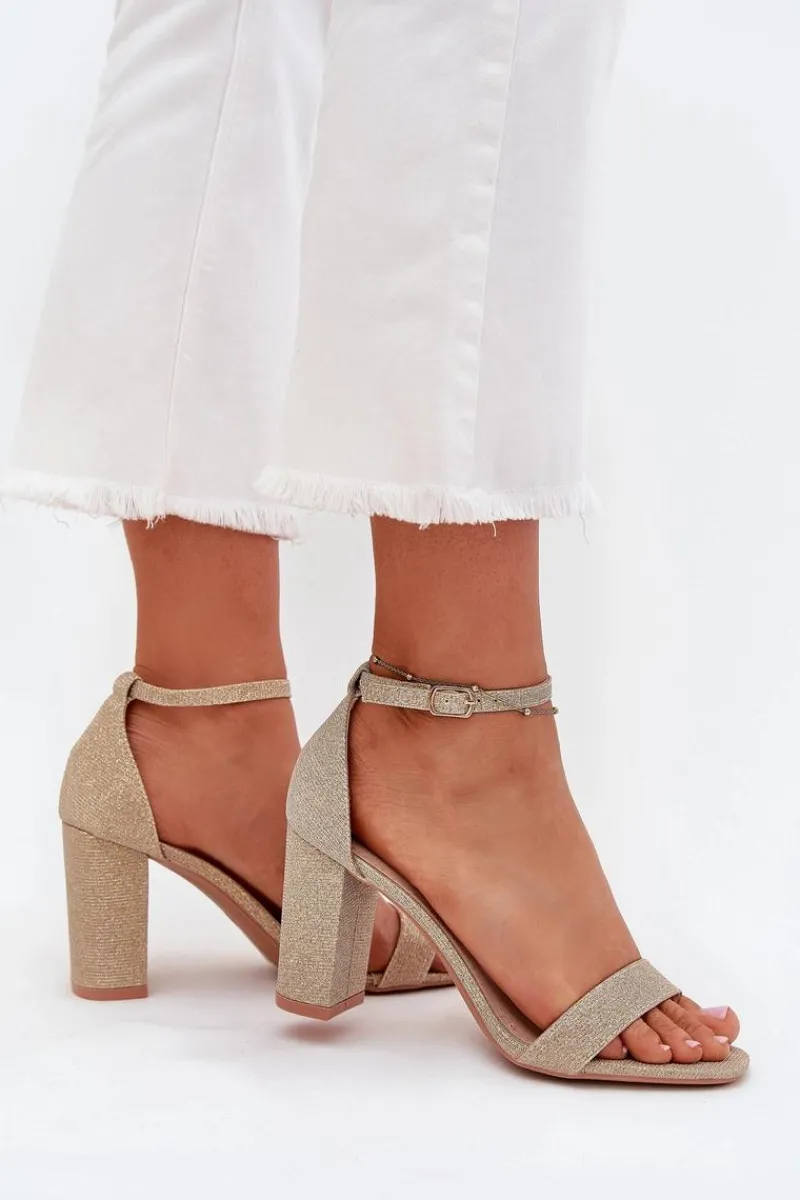 Sandały Na Słupku|Sandały Na Obcasie>Boto Błyszczące Sandały Damskie Na Słupku Złote Kavina Złoty