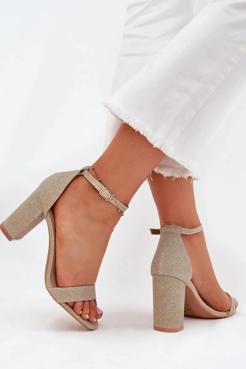 Sandały Na Słupku|Sandały Na Obcasie>Boto Błyszczące Sandały Damskie Na Słupku Złote Kavina Złoty