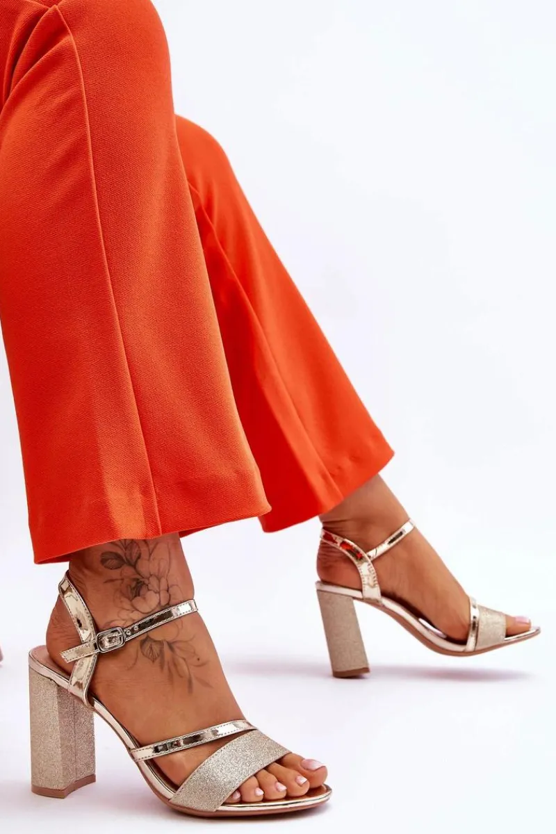 Sandały Na Obcasie>Buty damskie Vinceza Błyszczące Sandały Na Obcasie Złote Alicia