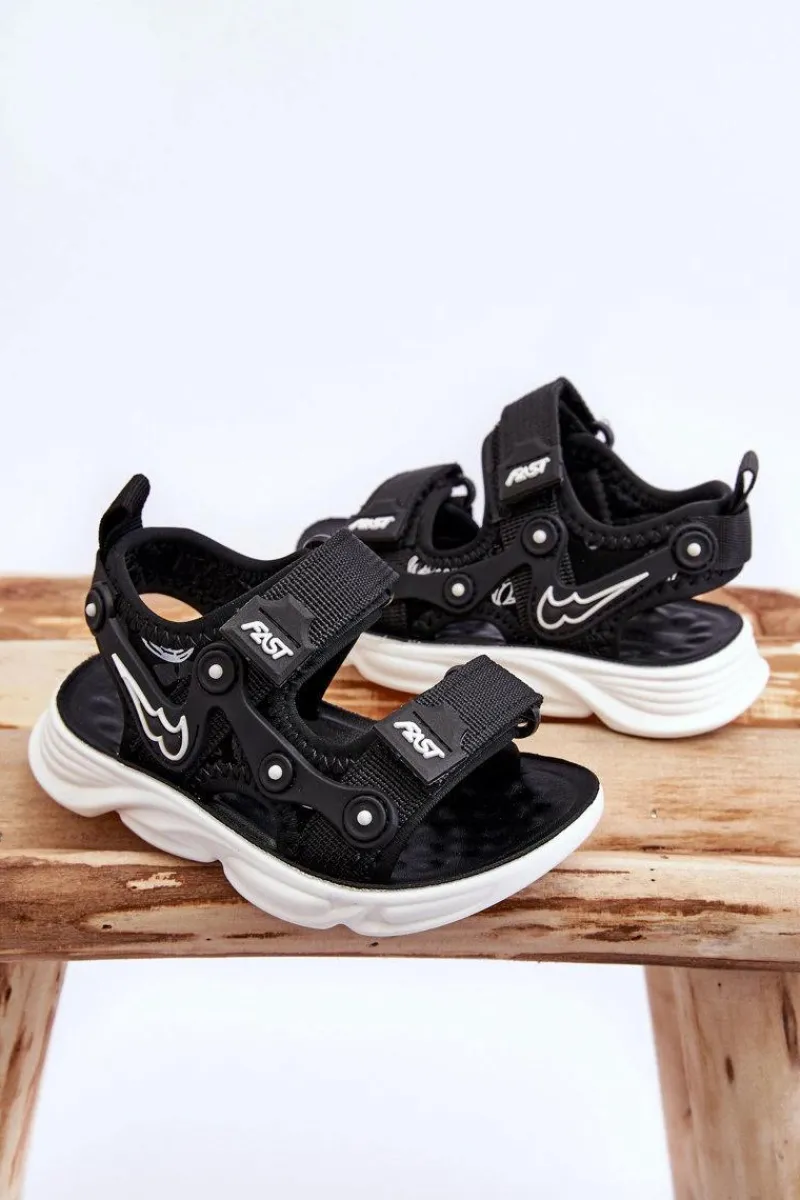 Hot Boto Chłopięce Sandałki Na Rzepy Czarno-Białe Tobias