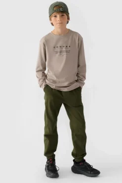 Online Chłopięce Spodnie Joggery Casual Gładkie JWMM00TTROM0812-43S Khaki Dzieci Spodnie Dziecięce|Odzież 4F