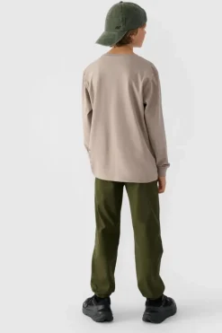 Online Chłopięce Spodnie Joggery Casual Gładkie JWMM00TTROM0812-43S Khaki Dzieci Spodnie Dziecięce|Odzież 4F