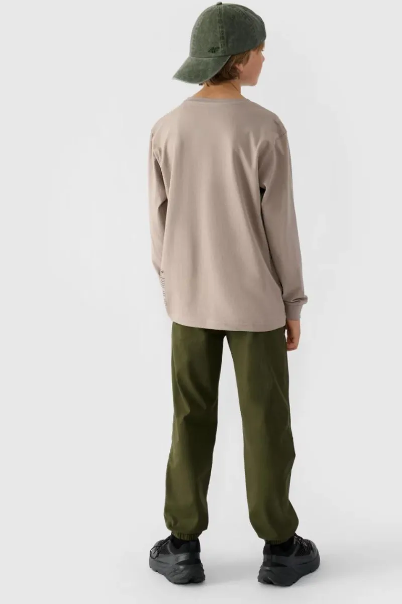 Online Chłopięce Spodnie Joggery Casual Gładkie JWMM00TTROM0812-43S Khaki Dzieci Spodnie Dziecięce|Odzież 4F