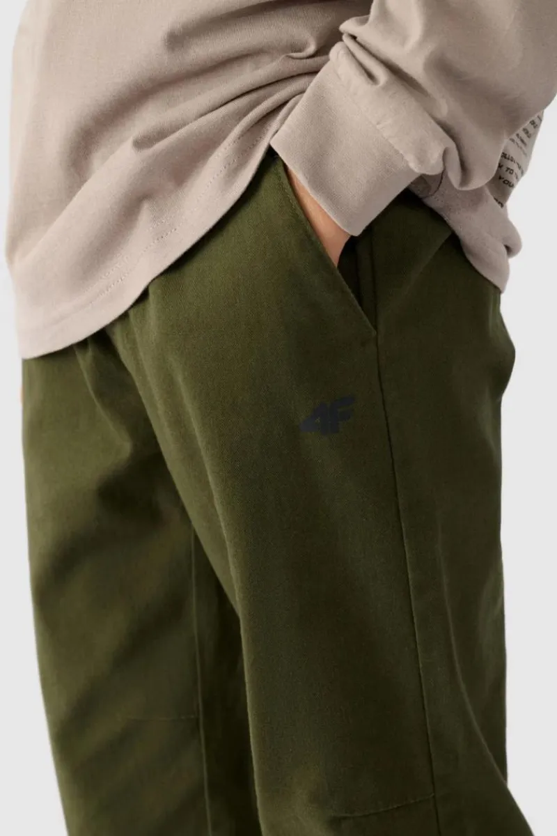 Online Chłopięce Spodnie Joggery Casual Gładkie JWMM00TTROM0812-43S Khaki Dzieci Spodnie Dziecięce|Odzież 4F