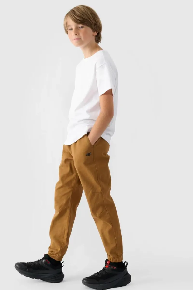 Spodnie Dziecięce|Odzież 4F>4F Chłopięce Spodnie Joggery Casual Gładkie JWMM00TTROM0812-82S Brązowe Brązowy