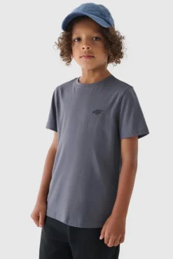 T-Shirty Dziecięce|Odzież 4F>4F Chłopięcy T-shirt Gładki Bawełniany Szary JWMM00TTSHM1626-25S