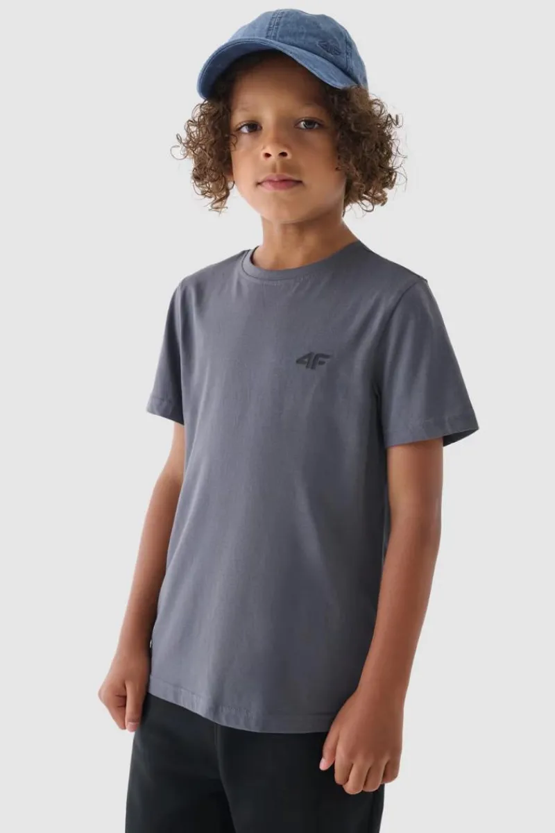 T-Shirty Dziecięce|Odzież 4F>4F Chłopięcy T-shirt Gładki Bawełniany Szary JWMM00TTSHM1626-25S