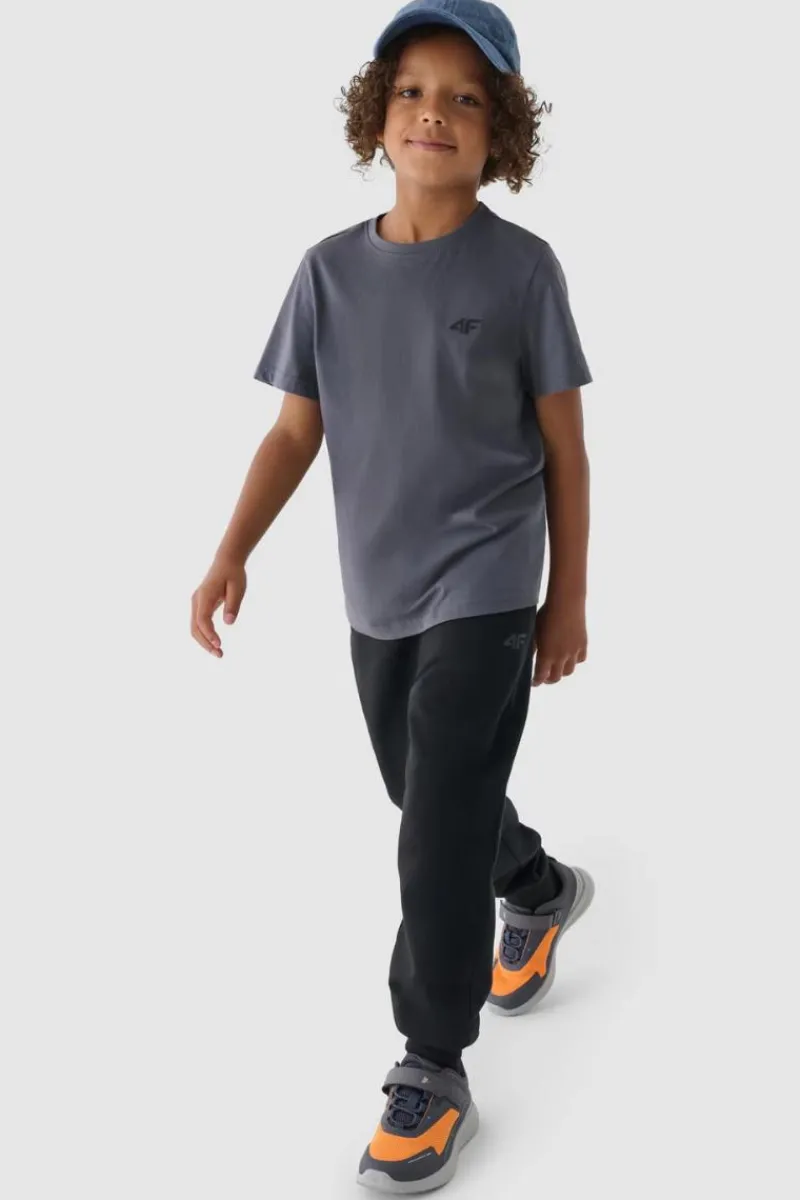 T-Shirty Dziecięce|Odzież 4F>4F Chłopięcy T-shirt Gładki Bawełniany Szary JWMM00TTSHM1626-25S