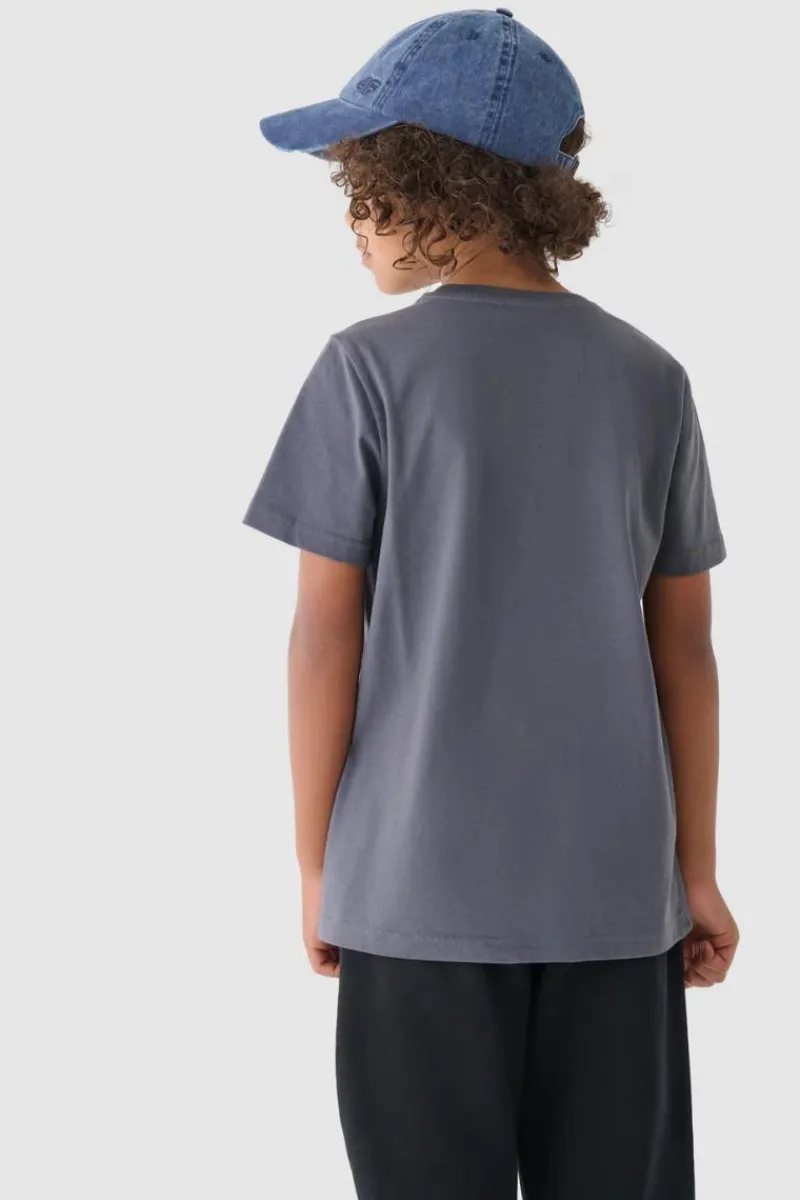 T-Shirty Dziecięce|Odzież 4F>4F Chłopięcy T-shirt Gładki Bawełniany Szary JWMM00TTSHM1626-25S