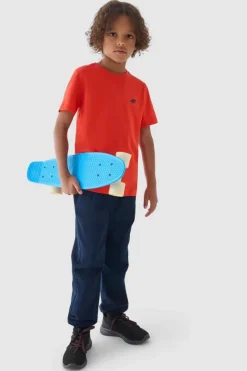 Discount 4F Chłopięcy T-shirt Gładki Bawełniany Pomarańczowy JWMM00TTSHM1626-70S