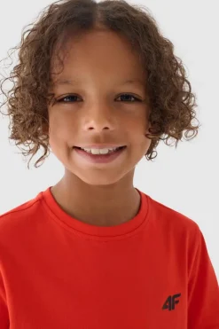 Discount 4F Chłopięcy T-shirt Gładki Bawełniany Pomarańczowy JWMM00TTSHM1626-70S