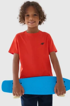 Discount 4F Chłopięcy T-shirt Gładki Bawełniany Pomarańczowy JWMM00TTSHM1626-70S