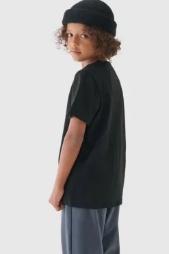 Hot Chłopięcy T-shirt Gładki Bawełniany Czarny JWMM00TTSHM1626-20S Dzieci T-Shirty Dziecięce|Odzież 4F