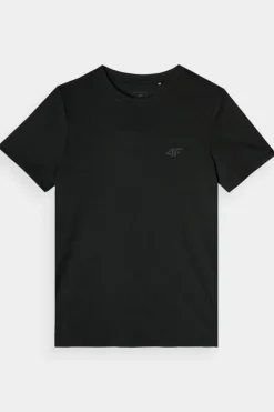 Hot Chłopięcy T-shirt Gładki Bawełniany Czarny JWMM00TTSHM1626-20S Dzieci T-Shirty Dziecięce|Odzież 4F