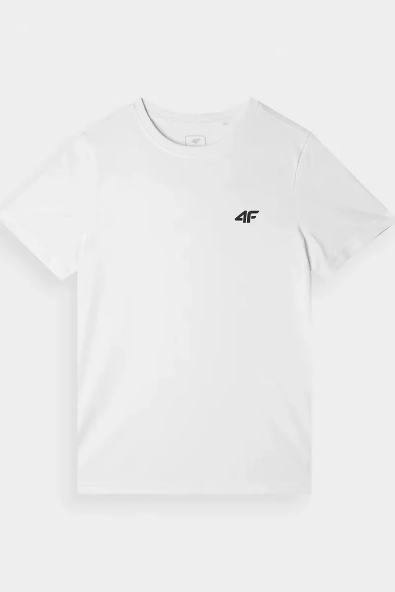 Discount 4F Chłopięcy T-shirt Gładki Bawełniany Biały JWMM00TTSHM1626-10S