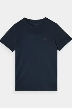 Outlet Chłopięcy T-shirt Gładki Bawełniany Granatowy JWMM00TTSHM1626-31S Dzieci T-Shirty Dziecięce|Odzież 4F