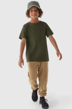 Best Chłopięcy T-shirt Gładki Bawełniany Khaki JWMM00TTSHM1626-43S Dzieci T-Shirty Dziecięce|Odzież 4F
