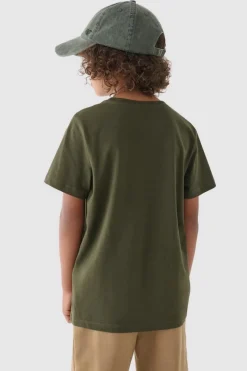 Best Chłopięcy T-shirt Gładki Bawełniany Khaki JWMM00TTSHM1626-43S Dzieci T-Shirty Dziecięce|Odzież 4F