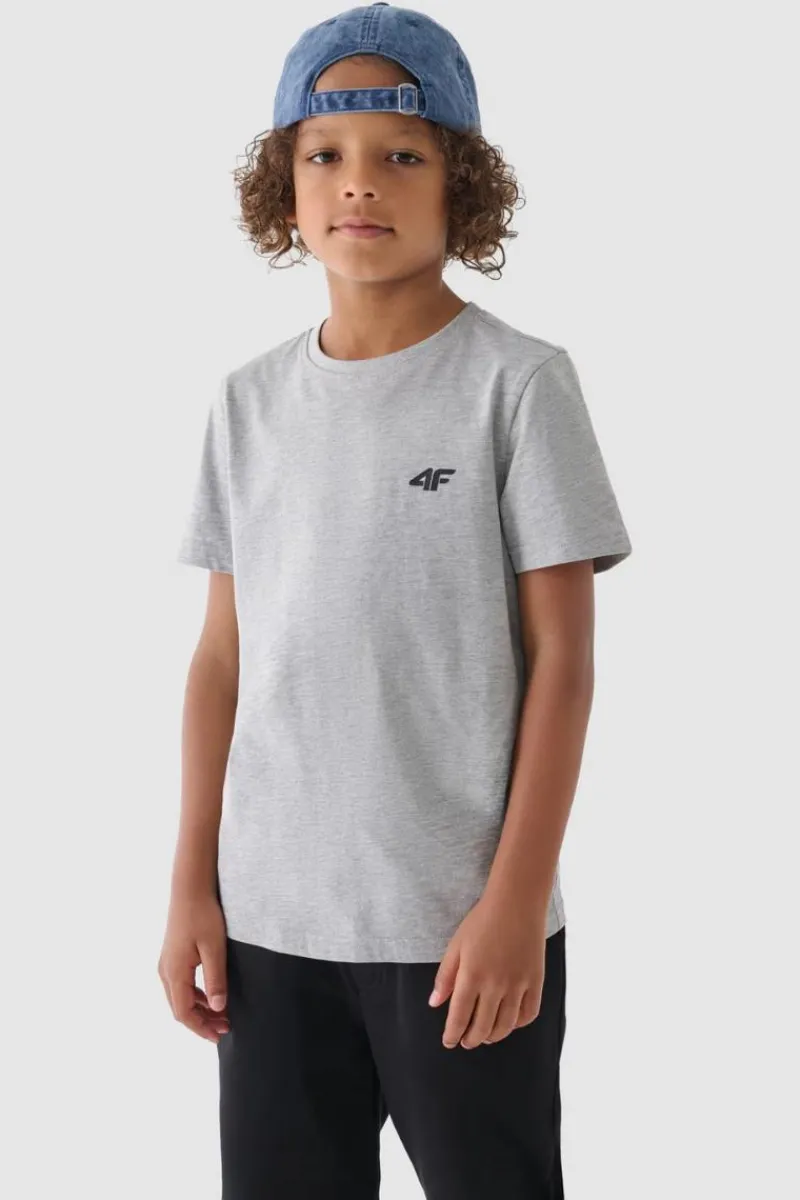 4F Chłopięcy T-shirt Gładki Bawełniany Jasnoszary JWMM00TTSHM1626-27M