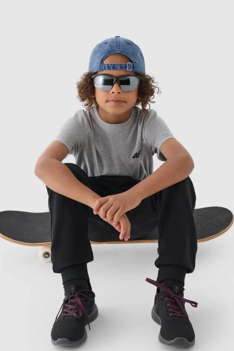 4F Chłopięcy T-shirt Gładki Bawełniany Jasnoszary JWMM00TTSHM1626-27M