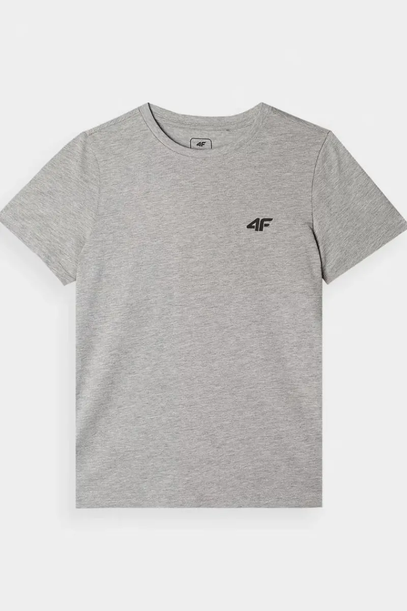 4F Chłopięcy T-shirt Gładki Bawełniany Jasnoszary JWMM00TTSHM1626-27M