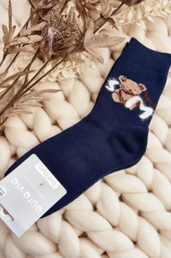 Best Ciepłe Bawełniane Skarpety Z Misiem Granatowe Skarpetki|Skarpetki