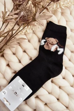 Skarpetki|Skarpetki>Aura.via Ciepłe Bawełniane Skarpety Z Misiem Czarne Czarny