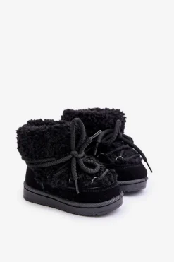 Discount Boto Ciepłe Botki Śniegowce Dziecięce Wiązane Czarne Asija Czarny