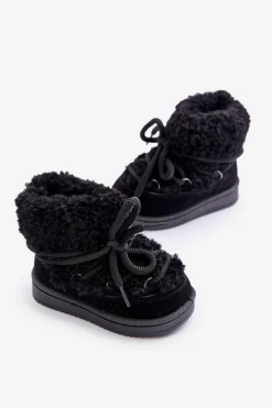 Discount Boto Ciepłe Botki Śniegowce Dziecięce Wiązane Czarne Asija Czarny