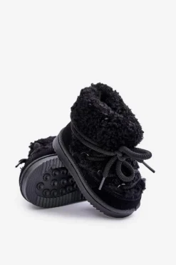 Discount Boto Ciepłe Botki Śniegowce Dziecięce Wiązane Czarne Asija Czarny