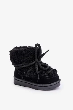 Discount Boto Ciepłe Botki Śniegowce Dziecięce Wiązane Czarne Asija Czarny
