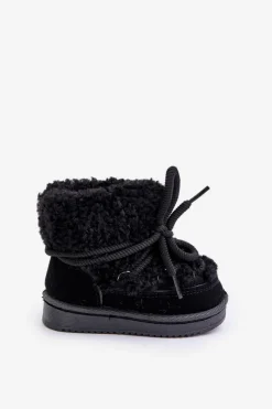 Discount Boto Ciepłe Botki Śniegowce Dziecięce Wiązane Czarne Asija Czarny