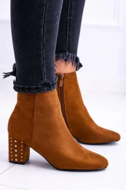 Botki Na Słupku|Botki Zimowe Damskie>Boto Ciepłe Damskie Botki Na Słupku Brązowe Jokasta