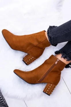 Botki Na Słupku|Botki Zimowe Damskie>Boto Ciepłe Damskie Botki Na Słupku Brązowe Jokasta