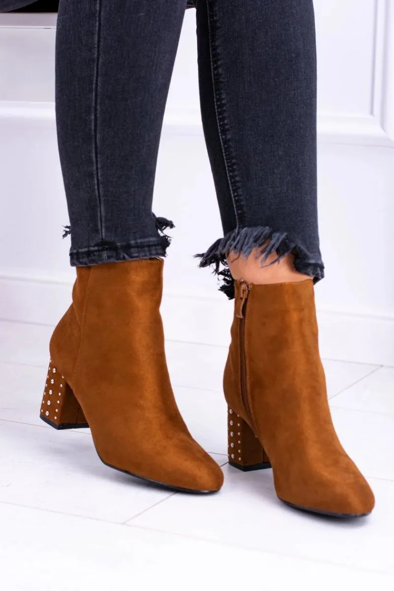 Botki Na Słupku|Botki Zimowe Damskie>Boto Ciepłe Damskie Botki Na Słupku Brązowe Jokasta