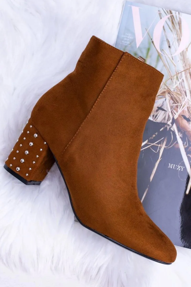 Botki Na Słupku|Botki Zimowe Damskie>Boto Ciepłe Damskie Botki Na Słupku Brązowe Jokasta