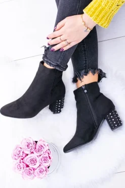 Discount Boto Ciepłe Damskie Botki Na Słupku Czarne Jokasta