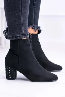 Discount Boto Ciepłe Damskie Botki Na Słupku Czarne Jokasta