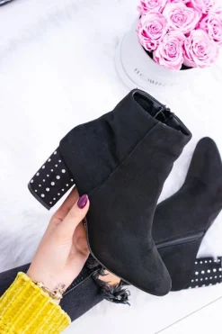 Discount Boto Ciepłe Damskie Botki Na Słupku Czarne Jokasta