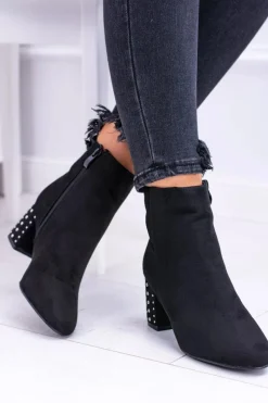 Discount Boto Ciepłe Damskie Botki Na Słupku Czarne Jokasta