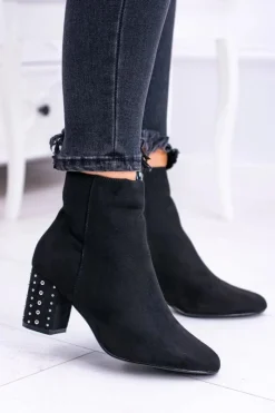 Discount Boto Ciepłe Damskie Botki Na Słupku Czarne Jokasta