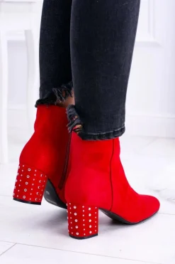 Ciepłe Damskie Botki Na Słupku Czerwone Jokasta Damskie Botki Na Słupku|Botki Zimowe Damskie