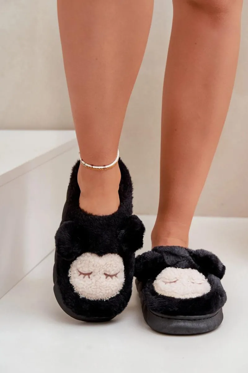 Kapcie Klasyczne>Boto Ciepłe Futrzane Kapcie Damskie Czarne Jozelinetta Czarny
