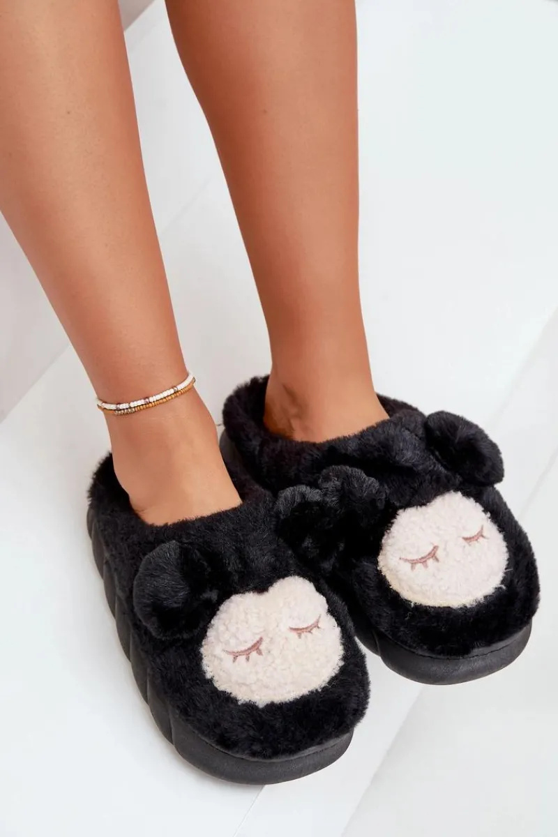 Kapcie Klasyczne>Boto Ciepłe Futrzane Kapcie Damskie Czarne Jozelinetta Czarny