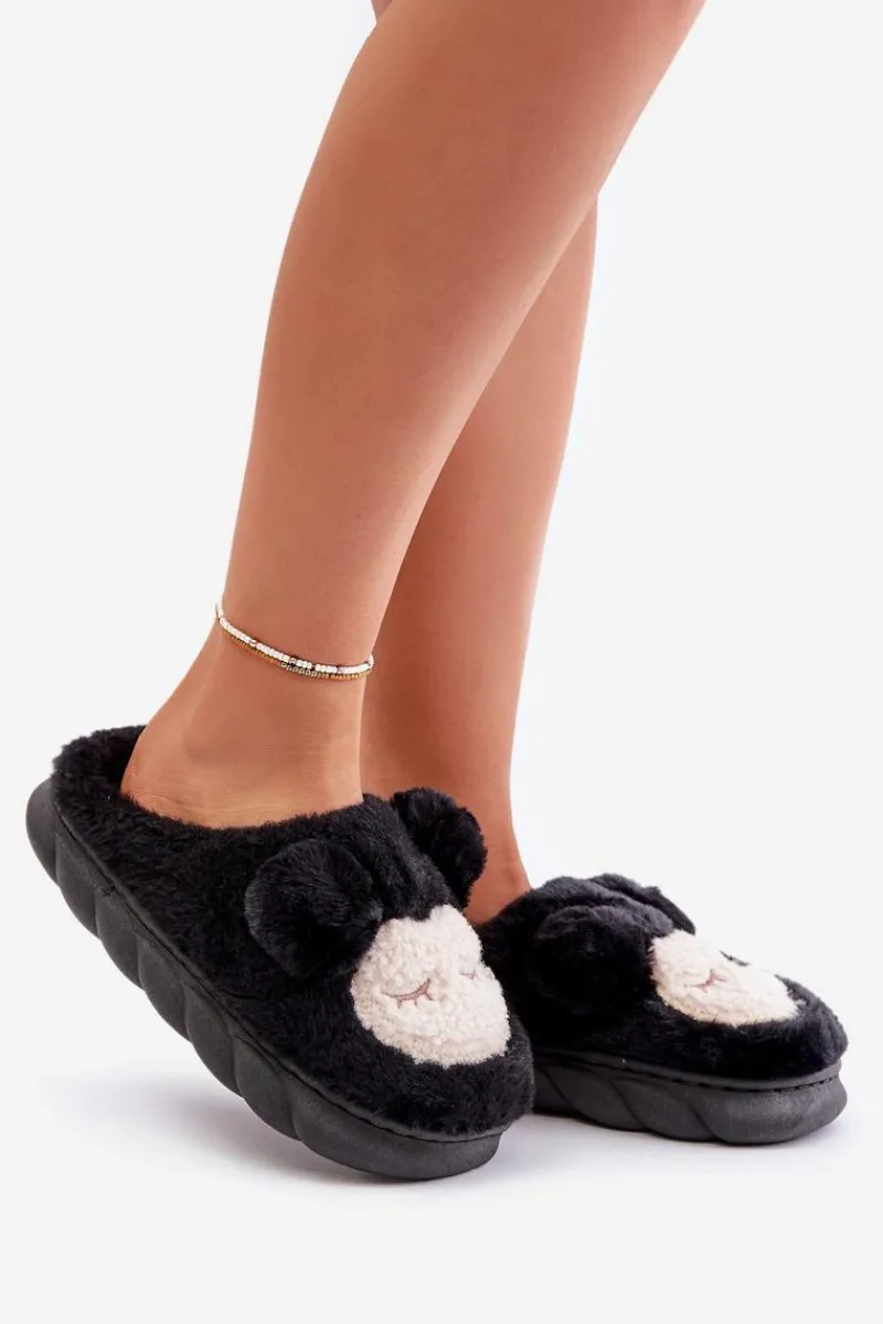 Kapcie Klasyczne>Boto Ciepłe Futrzane Kapcie Damskie Czarne Jozelinetta Czarny