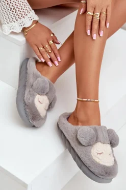 Kapcie Klasyczne></noscript>Boto Ciepłe Futrzane Kapcie Damskie Szare Jozelinetta Szary