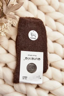 Skarpetki|Skarpetki>Aura.via Ciepłe Gładkie Skarpety Damskie Alpaka Brązowe