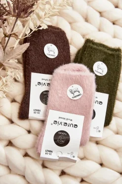 Skarpetki|Skarpetki>Aura.via Ciepłe Gładkie Skarpety Damskie Alpaka Brązowe